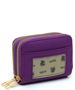 Saffiano Accordion Card Holder Double Zip Wallet SA014 PURPLE